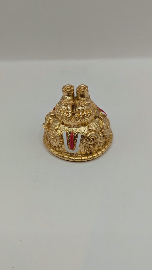 Gold Balaji charan paduka (holy feet), front view