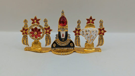 Gold Tirupati Balaji namam with shankh and chakra, front view