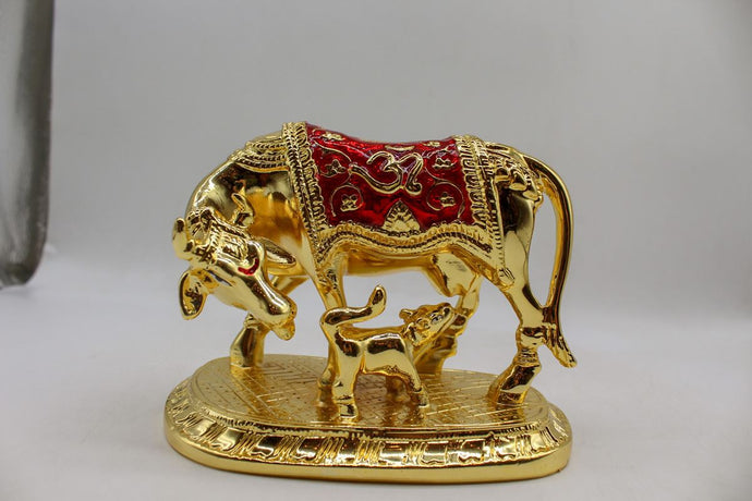 Kamdhenu Cow Gau Mata,Nandi cow Statue Kamdhenu Hindu God For Home Decor Gold