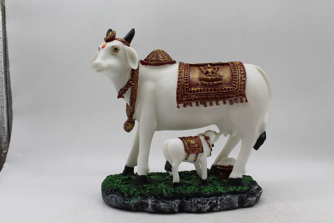 Kamdhenu Cow Gau Mata,Nandi cow Statue Kamdhenu Hindu God For Home Decor White