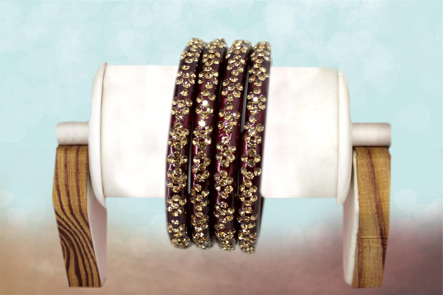 Glass Bangles Set of 4 - Golden Stone Studded Bollywood Traditional Beautiful Bangle Set for Women Girl Wedding Favour