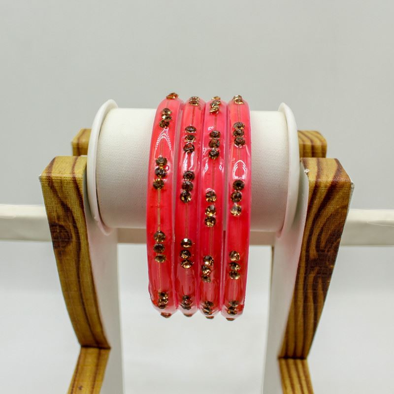 Indian Glass Bangles-Set Of 4 Stone Designed Bollywood Traditional