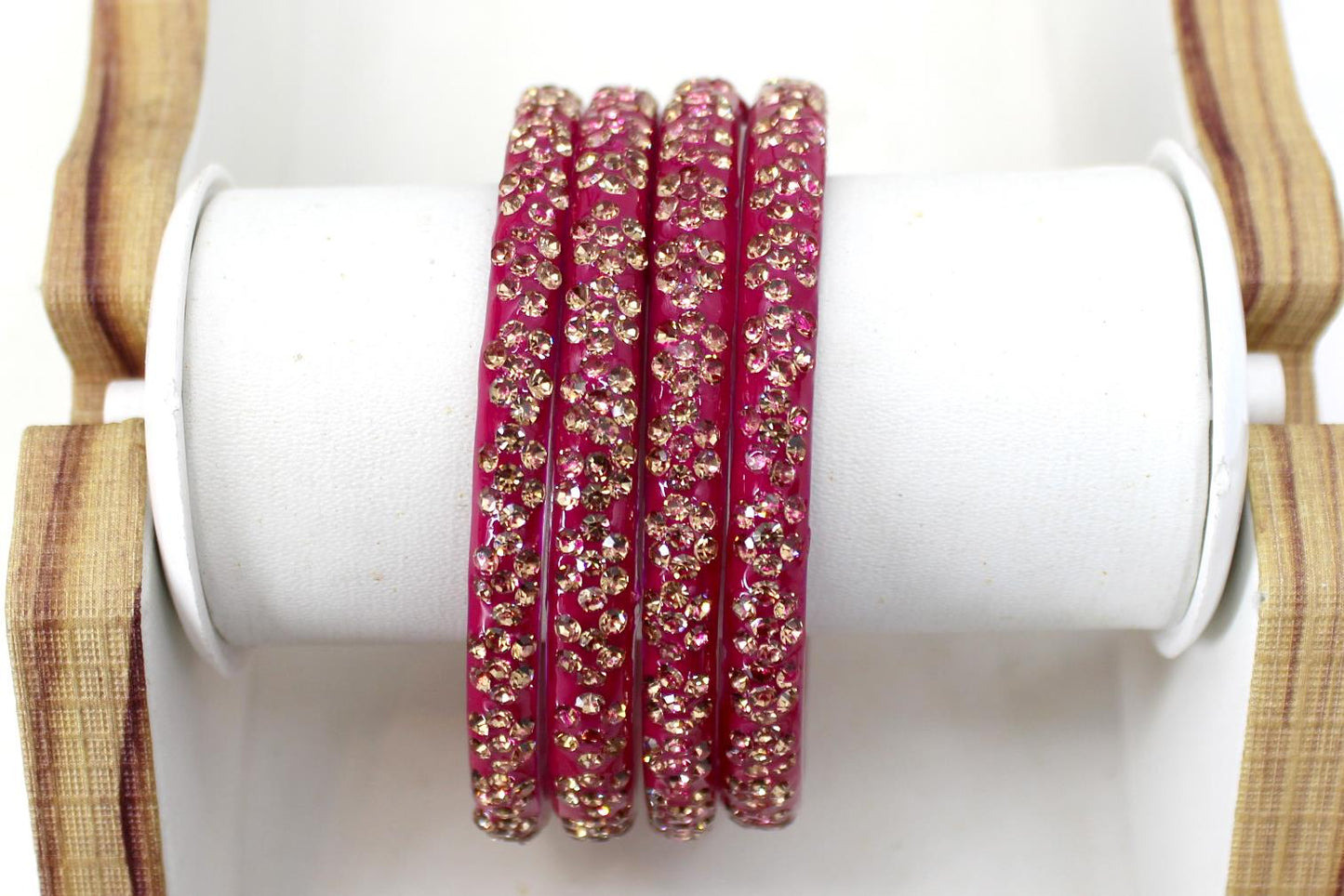 Glass Bangles Set of 4 - Golden Stone Studded Bollywood Traditional Beautiful Bangle Set for Women Girl Wedding Favour
