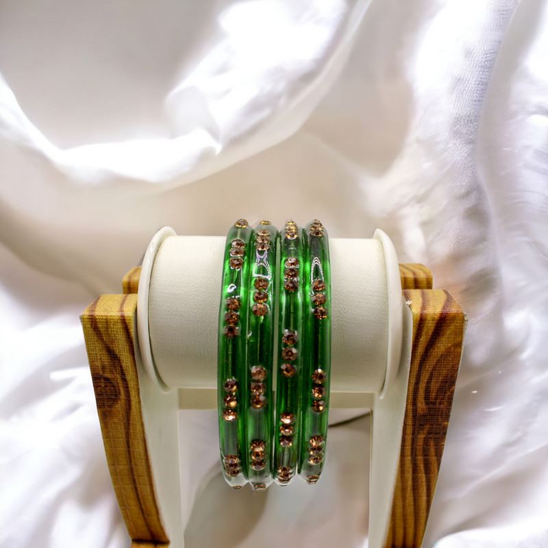 Indian Glass Bangles-Set Of 4 Stone Designed Bollywood Traditional