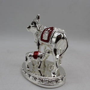 Kamdhenu Cow Gau Mata,Nandi cow Statue Kamdhenu Hindu God For Home Decor Silver