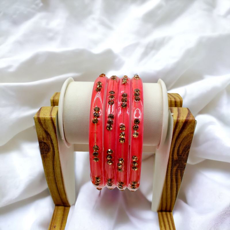 Indian Glass Bangles-Set Of 4 Stone Designed Bollywood Traditional