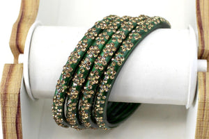 Glass Bangles Set of 4 - Golden Stone Studded Bollywood Traditional Beautiful Bangle Set for Women Girl Wedding Favour