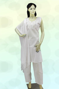 Women's Salwar Kamiz Suit Chikankari White Ladies Kurti and Pant Set