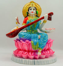 Load image into Gallery viewer, MATA SARASWATI MURTI Hindu Goddess Tridevi Statue. Saraswati mata godess of  knowledge carved statue