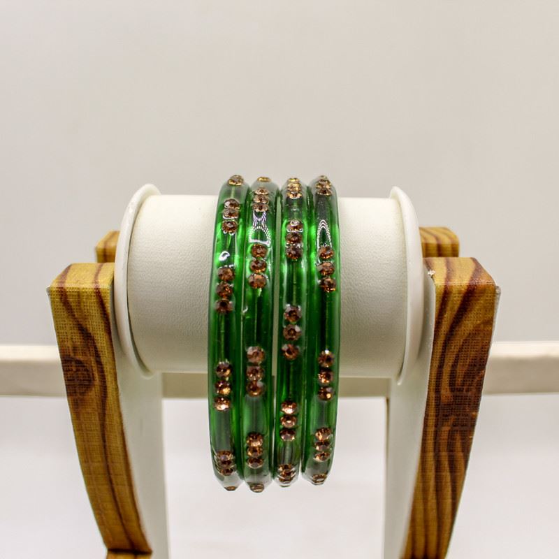 Indian Glass Bangles-Set Of 4 Stone Designed Bollywood Traditional