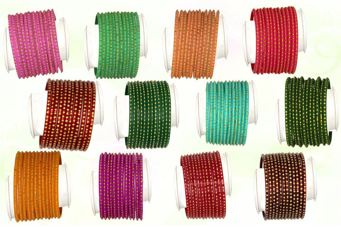 Indian Glass Bangles – Dot Pattern, Set of 12 (Everyday)