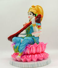 Load image into Gallery viewer, MATA SARASWATI MURTI Hindu Goddess Tridevi Statue. Saraswati mata godess of  knowledge carved statue