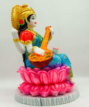 Load image into Gallery viewer, MATA SARASWATI MURTI Hindu Goddess Tridevi Statue. Saraswati mata godess of  knowledge carved statue