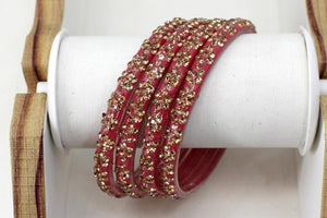 Glass Bangles Set of 4 - Golden Stone Studded Bollywood Traditional Beautiful Bangle Set for Women Girl Wedding Favour