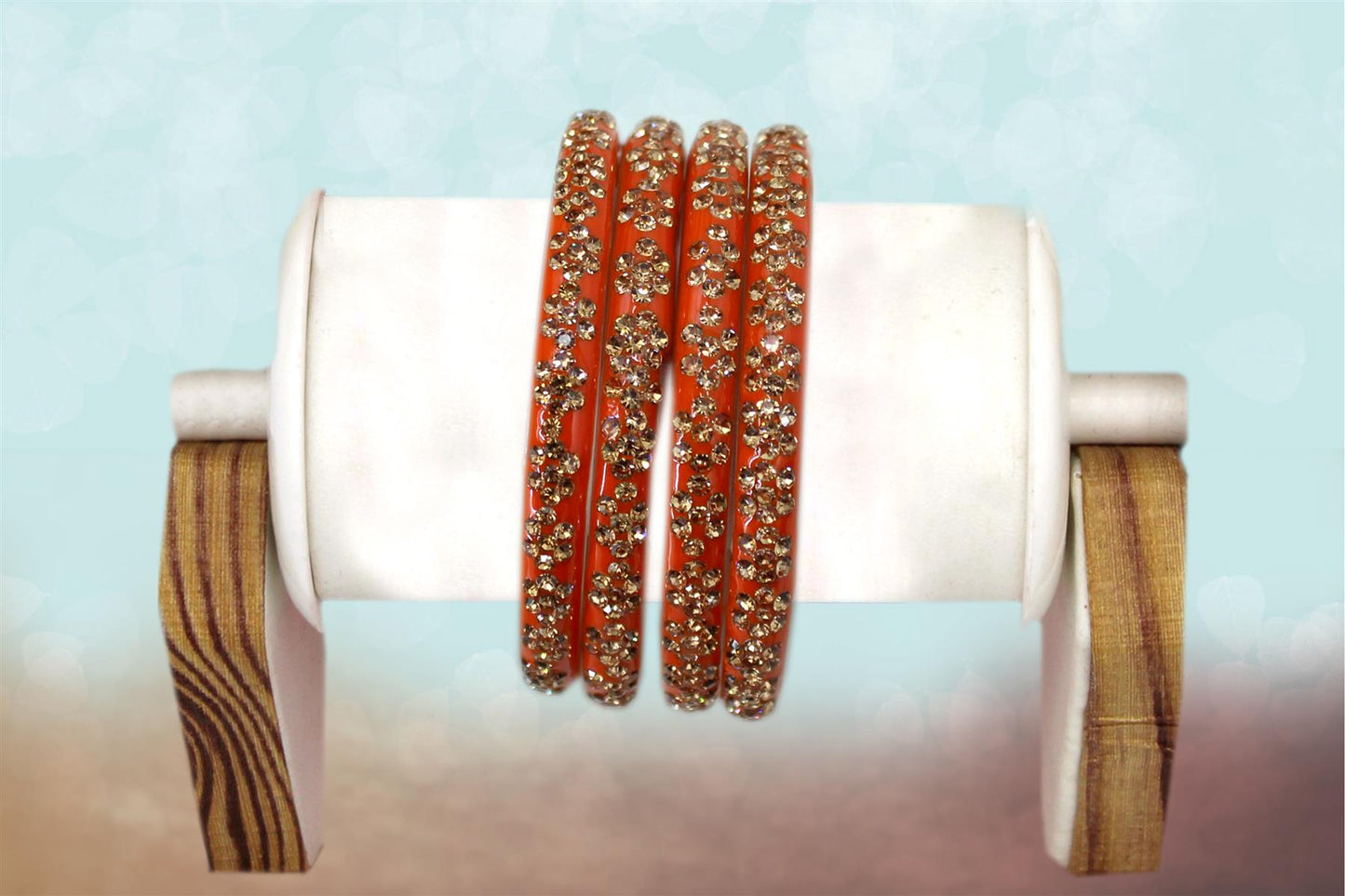 Glass Bangles Set of 4 - Golden Stone Studded Bollywood Traditional Beautiful Bangle Set for Women Girl Wedding Favour