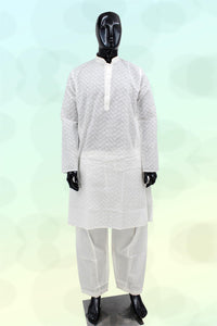 Men's Cotton Kurta Pyjama Set Achkan - White