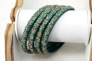 Glass Bangles Set of 4 - Golden Stone Studded Bollywood Traditional Beautiful Bangle Set for Women Girl Wedding Favour