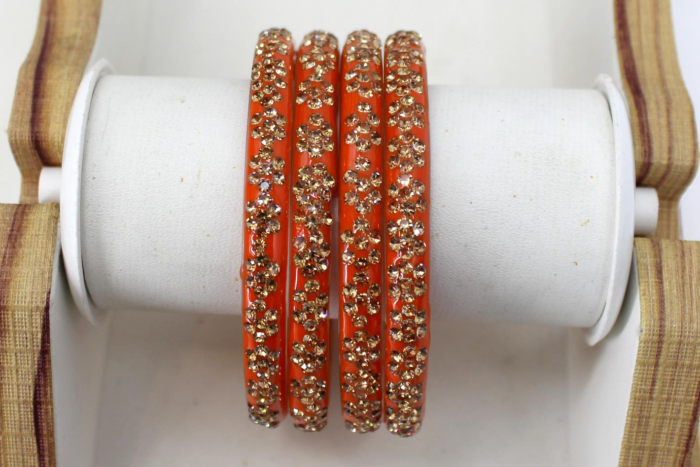 Glass Bangles Set of 4 - Golden Stone Studded Bollywood Traditional Beautiful Bangle Set for Women Girl Wedding Favour