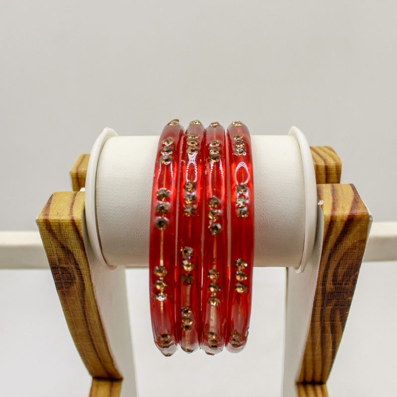 Indian Glass Bangles-Set Of 4 Stone Designed Bollywood Traditional