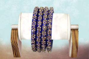 Glass Bangles Set of 4 - Golden Stone Studded Bollywood Traditional Beautiful Bangle Set for Women Girl Wedding Favour