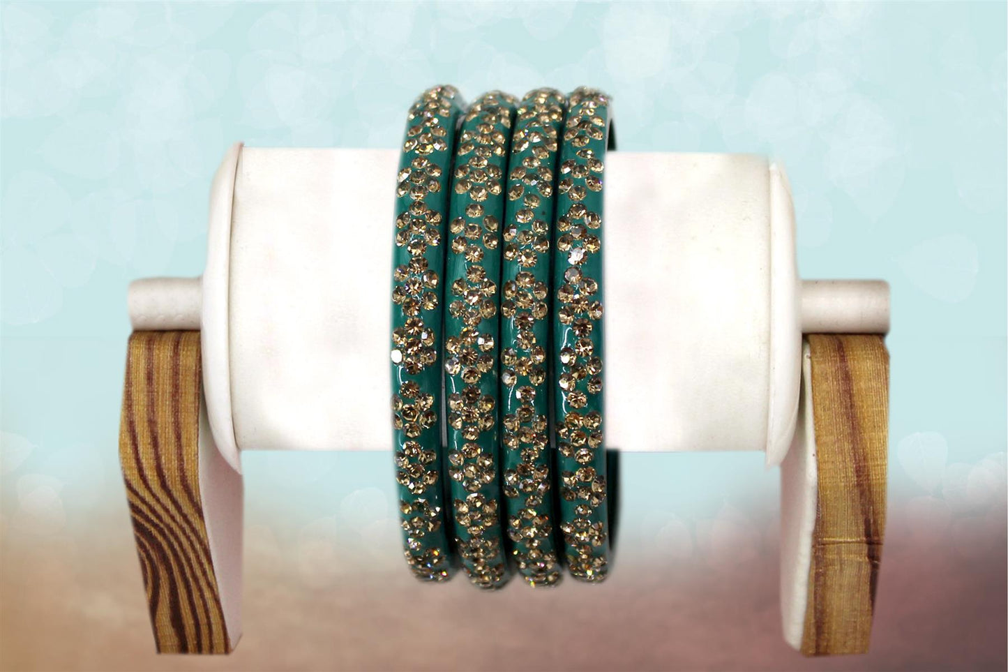 Glass Bangles Set of 4 - Golden Stone Studded Bollywood Traditional Beautiful Bangle Set for Women Girl Wedding Favour