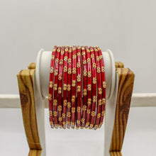 Load image into Gallery viewer, Indian Glass Bangles Set Dot Pattern Bollywood Wedding Style Set Of 12(Puja)