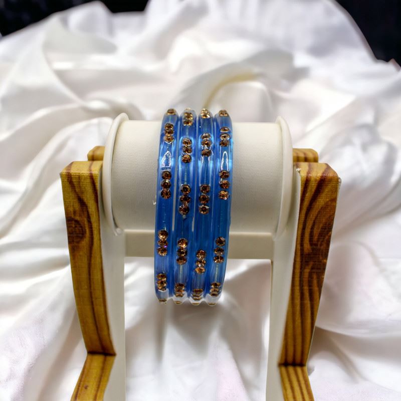 Indian Glass Bangles-Set Of 4 Stone Designed Bollywood Traditional