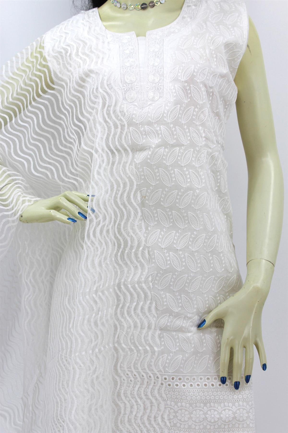 Women's Salwar Kamiz Suit Chikankari White Ladies Kurti and Pant Set