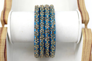 Glass Bangles Set of 4 - Golden Stone Studded Bollywood Traditional Beautiful Bangle Set for Women Girl Wedding Favour