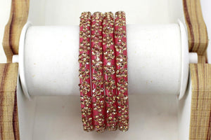 Glass Bangles Set of 4 - Golden Stone Studded Bollywood Traditional Beautiful Bangle Set for Women Girl Wedding Favour