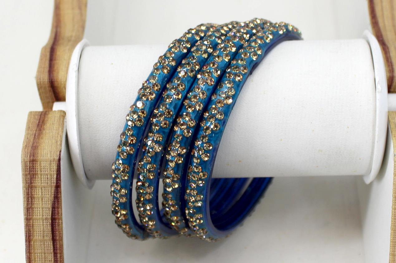 Glass Bangles Set of 4 - Golden Stone Studded Bollywood Traditional Beautiful Bangle Set for Women Girl Wedding Favour