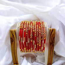 Load image into Gallery viewer, Indian Glass Bangles Set Of 12-Stone Work Women Girl Wedding Special Bangles