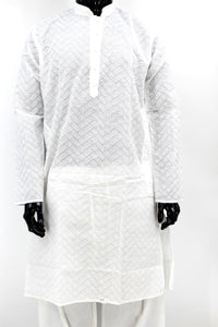 Men's Cotton Kurta Pyjama Set Achkan - White