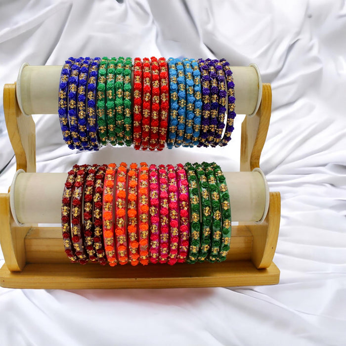 Plastic Bangles – Stone & Flower Work, Set of 4